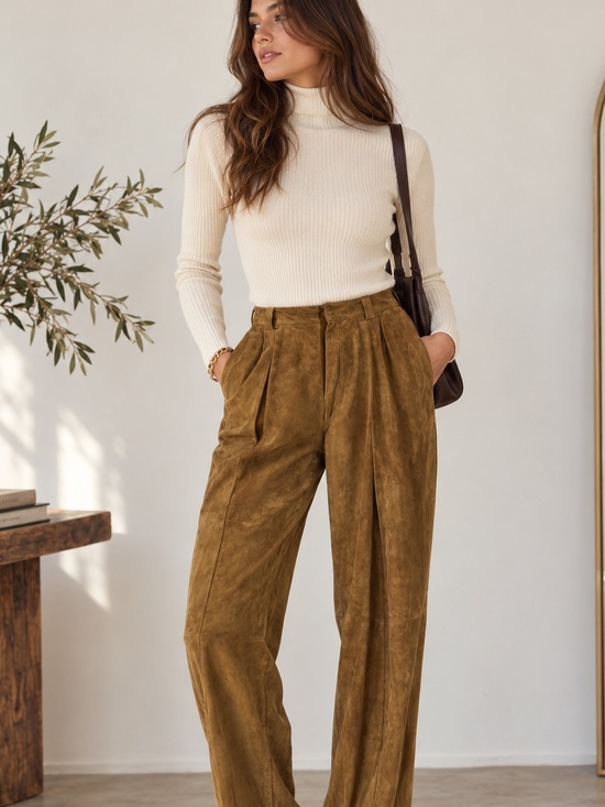 Ellen Tracy Pants - Linda Allard Ellen Tracy Vintage 80s-90s Lambskin Suede Leather High Waist Pant